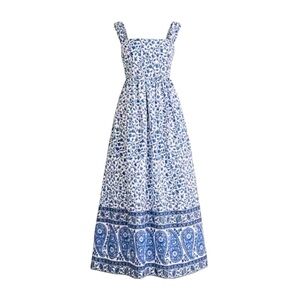 J. Crew Squareneck Midi Dress in Bandana Block 14 Blue and White Floral NWT